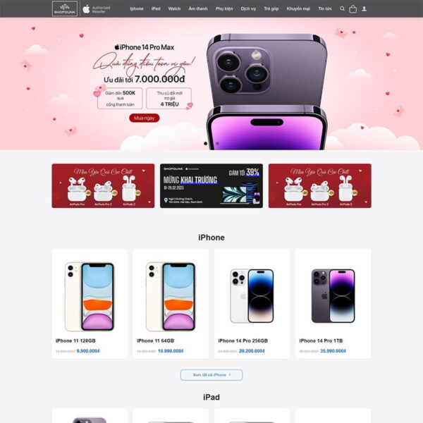 Theme WordPress bán điện thoại Iphone 03, Bán hàng, Apple, Điện thoại, iphone, Phụ kiện, ShopDunk