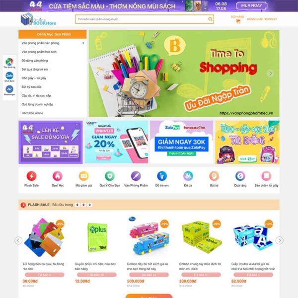 Theme WordPress bán sách, văn phòng phẩm 02, Bán hàng, Sách, văn phòng phẩm