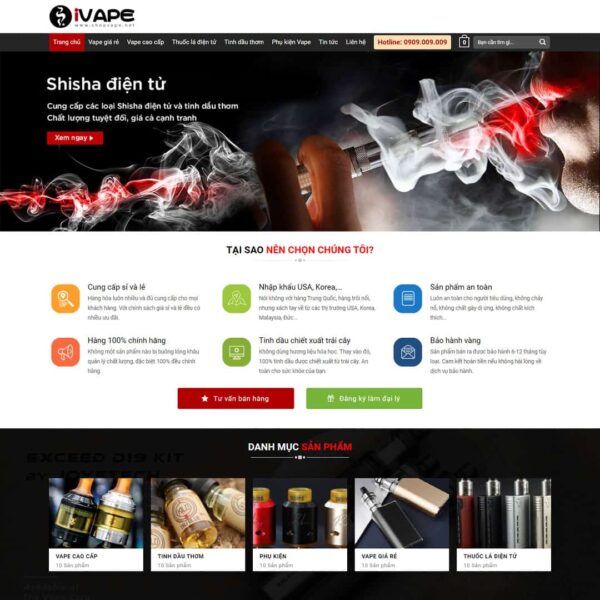 Theme WordPress bán thuốc lá điện tử, shisha, vape, Bán hàng, Thuốc lá điện tử, Vape