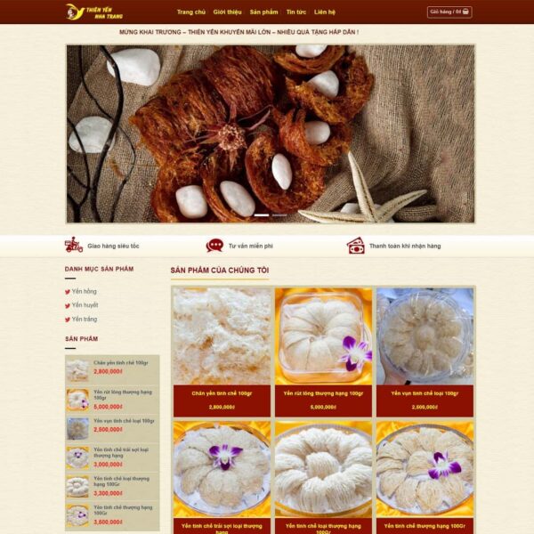Theme WordPress bán yến sào, Bán hàng, Thực phẩm, Yến sào