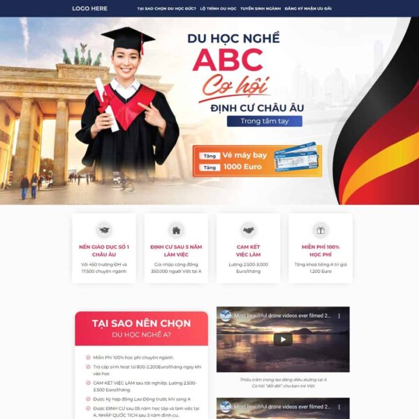 Theme WordPress landing page du học nghề, Bonus, Landing Page, Du học, Đào tạo, Giáo dục, Landing page