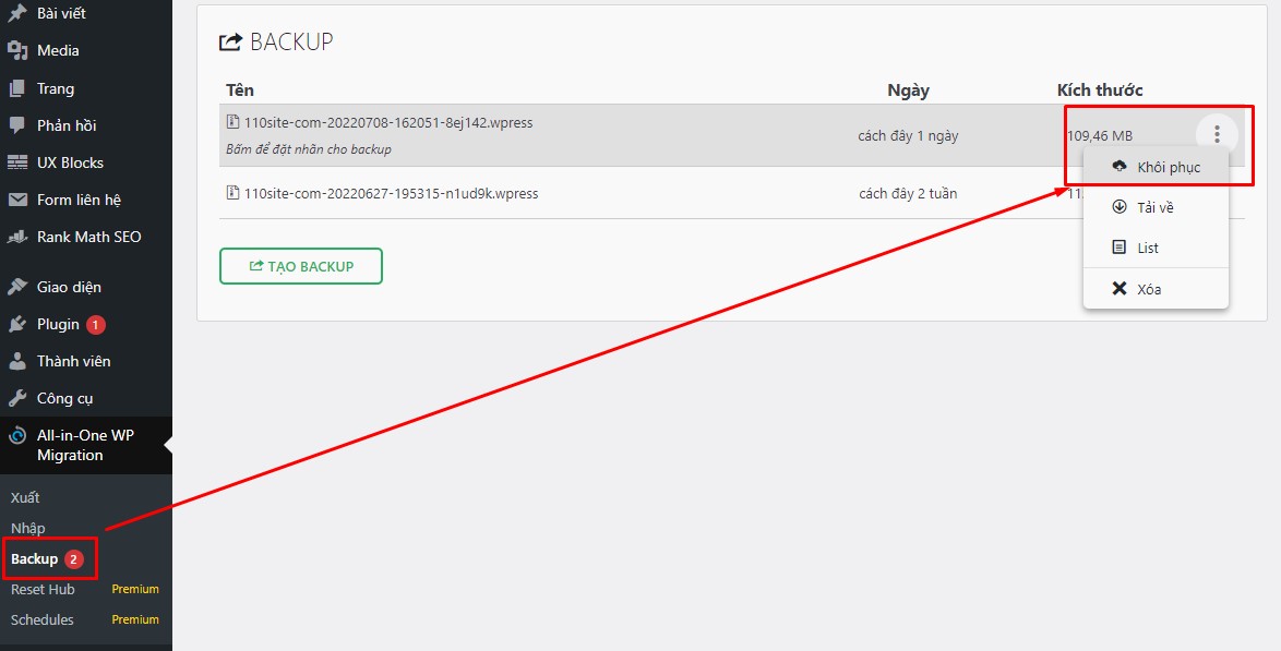Backup Và Restore Với Plugin All-in-one Wp Migration 3 110site
