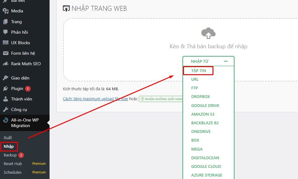 Backup Và Restore Với Plugin All-in-one Wp Migration 4 110site