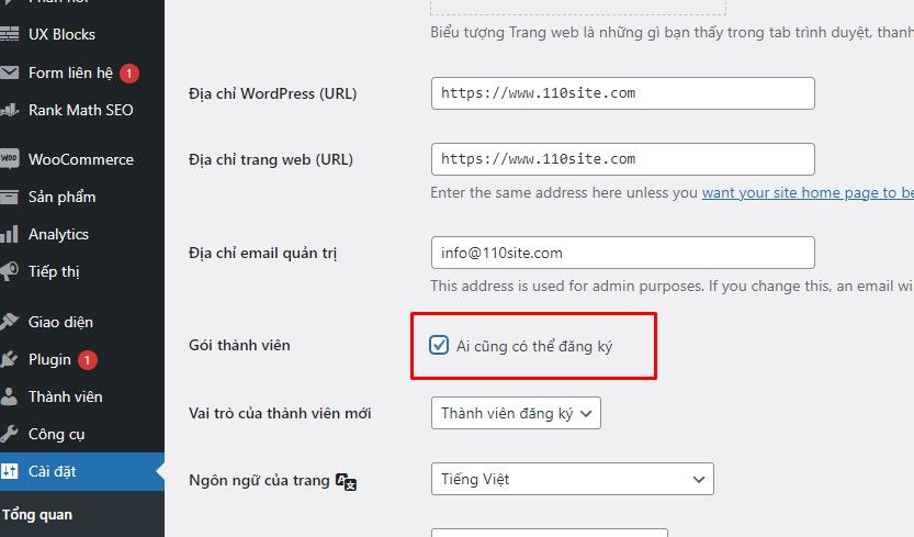 Bật Tắt đăng Ký Thành Viên Trong WordPress 110site